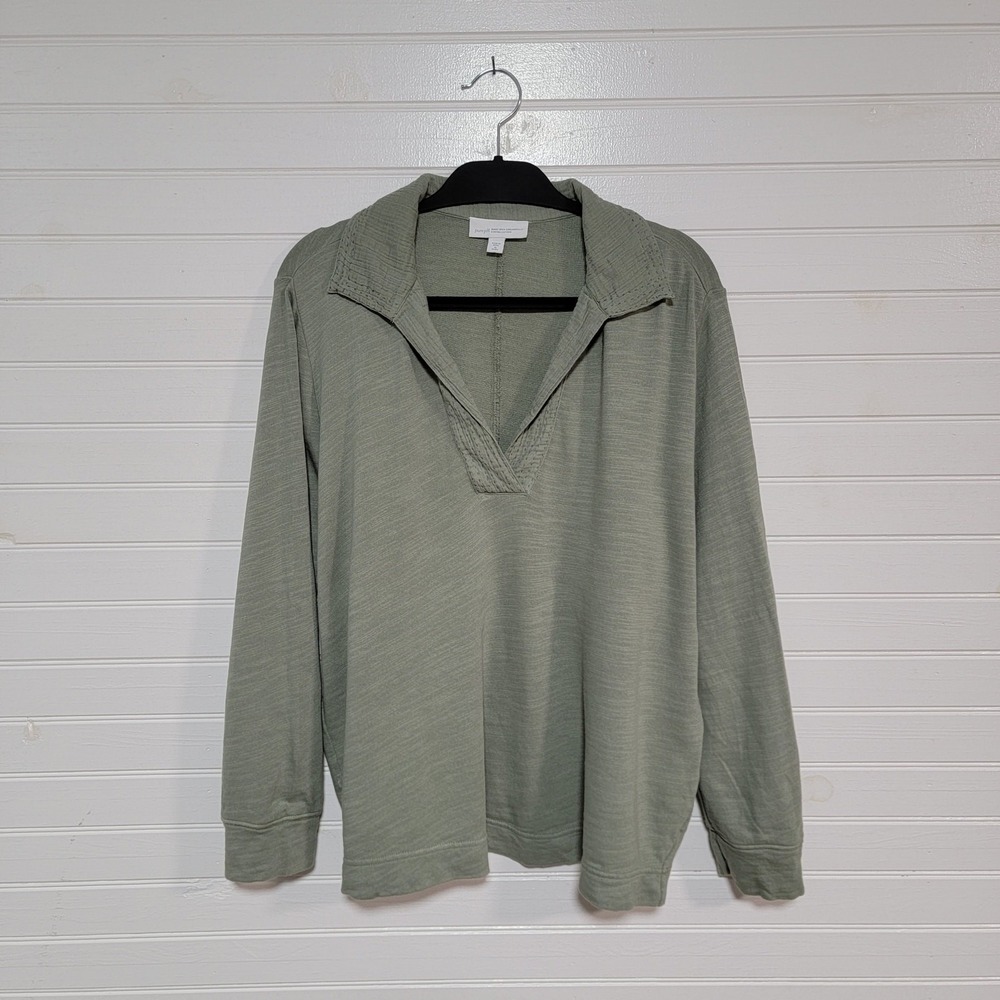 J Jill Purejill XLP Petite Organic Cotton Long Sleeve Collared Pullover Shirt
